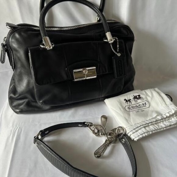 Coach Black Leather Satchel Bag  EUC - Picture 1 of 7